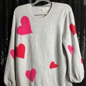 Terra & Sky Gray Sweater with Pink and Red Hearts